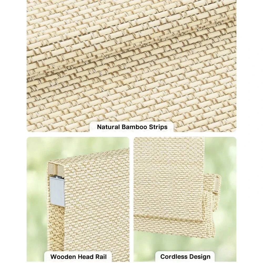 LazBlinds No Drill Bamboo Roman Shades, 30